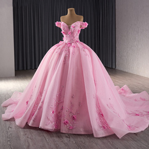 Abiti <span class=keywords><strong>rosa</strong></span> Quinceanera Tulle fuori dalla spalla 3D Appliques perline lucido abito da ballo fiori principessa <span class=keywords><strong>vestito</strong></span> Rsm241084 - Product Image 2