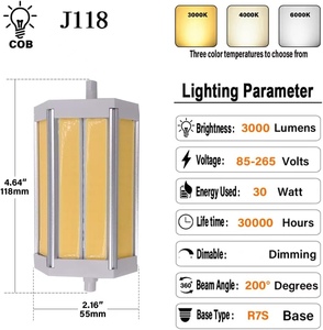 Sky nhà máy siêu sáng <span class=keywords><strong>COB</strong></span> <span class=keywords><strong>LED</strong></span> R7S 30W 118mm Dimmable 120V/230V AC85-265V Ra>80 khu dân cư Ngô Ánh sáng thay thế 150W Halogen - Product Image 3