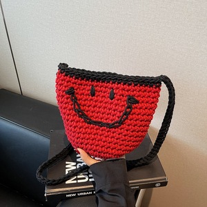 여자 여름 크로 셰 뜨개질 간단한 얼굴 양동이 숄더 백 수제 면 핸드백 귀여운 니트 토트 백 - Product Image 4