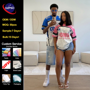 QZFSO Custom Oversized Streetwear T Shirt Sublimation Print Drop Shoulder Tee Heavyweight Unisex Hip Hop Football Jersey - Product Image 1