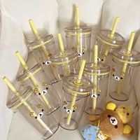 INS Easy Bear Gobelet à paille grande capacité, résistant aux hautes températures, style japonais, dessin animé mignon, couvercle en plastique transparent, jaune