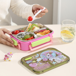 Funny Cute Kids Leak-Proof Microwavable Multifunctional Portable Bento <b>Box</b> Cartoon Pattern 3-Grid Food Grade Stainless <b>Lunch</b> <b>Box</b> - Product Image 4