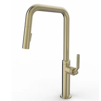 Robinet de cuisine moderne à tirette en acier inoxydable 304 de haute qualité Design contemporain Robinet d'eau chaude et froide Poignée en zinc Brosse dorée
