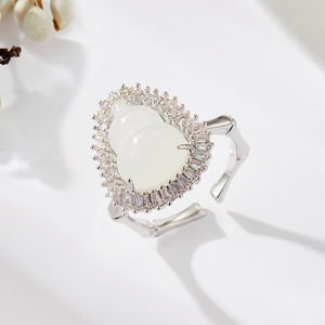 New Chinese Style Gourd Shaped Open Ring Micro Set Zircon Imitation White Jade Adjustable Index Finger Ring Exquisite Design - Product Image 4