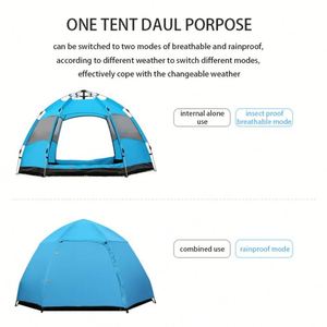 Tente familiale automatique pop-up double couche orange et bleue pour le camping en plein air – Vente en gros - Product Image 4