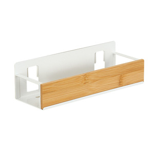 Japanese Style Minimalist <b>Wall</b> <b>Mounted</b> Spice Rack Bamboo And Metal Storage <b>Shelf</b> For Kitchen Organization - Product Image 5
