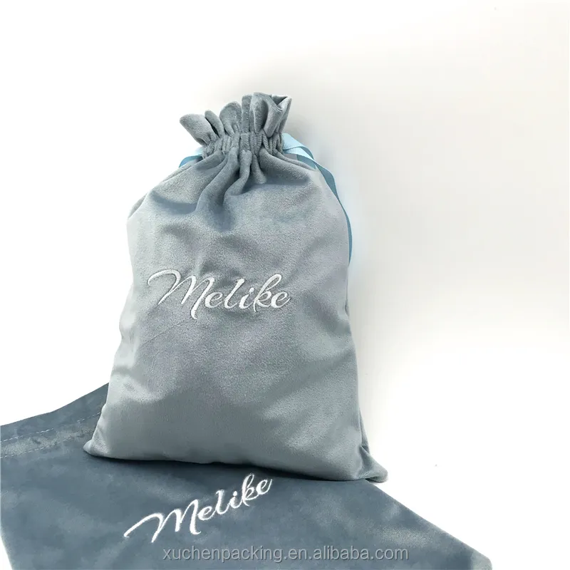 卸売ブルーベルベットバッグロゴ刺繍ベルベット女性トートバッグベルベット化粧品包装バッグ
