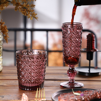 Verres à pied modernes en verre gaufré rose/violet pour fêtes de mariage, bars et Noël, écologiques, 10 oz, pour eau et vin