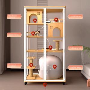 Rumah Kucing Panoramic <span class=keywords><strong>Cat</strong></span> Villa, Kandang Kucing Indoor dari Kayu Solid, Rak Panjat Kucing Mewah dengan Kaca, Rumah Kucing Luas - Product Image 1