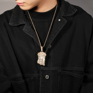 Hip Hop Glacé Bijoux Grand 18K Plaqué Or Laiton AAAAA CZ Diamant Jésus Pendentif Collier Exquis Élégant Corde Cain pour Hommes - Product Image 5