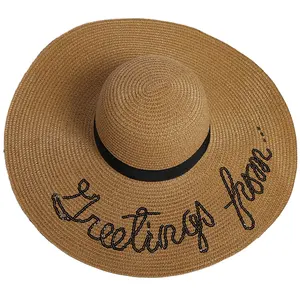 Summer ladies large brim hat Fashion women embroidered beach straw sun cap new arrival