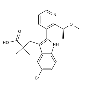 Ácido (S)-3-(5-bromo-2-(2-(1-metoxietil)piridin-3-il)-1H-indol-3-il)-2,2-dimetilpropanoico  cas:2641451-49-0 - Product Image 1