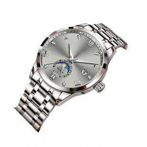 Montre-bracelet de luxe à phases lunaires, montre en moissanite pour hommes, montres mécaniques automatiques, montre en acier inoxydable - Product Image 3