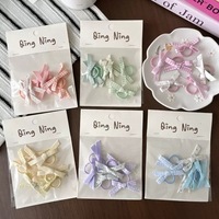 6 PCS Mini Jepit Rambut Elastis Gaya Korea Lucu untuk Anak Perempuan, Motif Bunga Kotak-kotak dengan Pita Kain