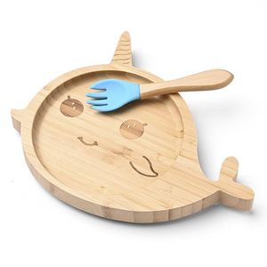 Bamboo Baby Plate with Suction Base Kids Silicone Feeding Dish <b>Toddler</b> Anti-Spill Tableware Wholesale - Product Image 4