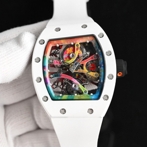 2026 New White Ceramic Tonneau RM68 Graffiti Style Tourbillon <b>Watch</b> Men Luxury Skeleton Mechanical <b>Watch</b> With White <b>Rubber</b> Strap - Product Image 3