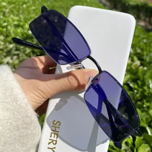 photochromic sunglasses metallic small Half-Rim rectangle lunettes photogray antireflet bleu 2024 unisex sun glasses for men