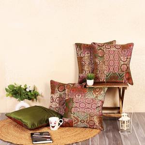 Housse de coussin en brocart vert foncé de luxe 18x18 carré lavable brodé motif de feuille géométrique housse de coussin carrée Patchwork - Product Image 1