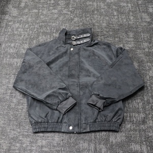 <b>Men's</b> <b>Suede</b> Bomber <b>Jacket</b> Stand Collar Zipper Closure Casual Autumn Wear Solid Color Regular Fit Gray and Black Options - Product Image 4
