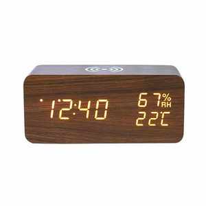 El mejor regalo, reloj de mesa y escritorio promocional, reloj Digital, cargador inalámbrico, teléfono, 5W, 10W, QI, carga inalámbrica, reloj despertador LED de madera - Product Image 2