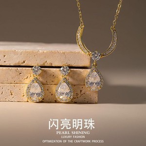 Ensemble collier et boucles d'oreilles goutte d'eau en alliage de cuivre, serti de griffes, pour usage quotidien - Product Image 4