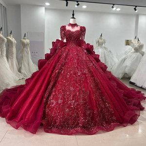 Robe de mariée de luxe à manches longues et col montant avec traîne, robe de bal de princesse Xs084 - Product Image 1