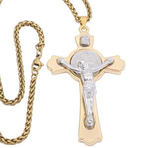 Cruz de crucifijo de San Benito de 3 pulgadas chapada en <span class=keywords><strong>oro</strong></span> auténtico de 24 quilates con collar - Product Image 1