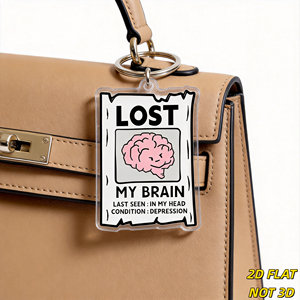 Portachiavi <span class=keywords><strong>in</strong></span> acrilico 'Perdi il mio cervello', con il messaggio 'Ultimo visto <span class=keywords><strong>in</strong></span> testa', ciondolo umoristico a tema depressione con illustrazione di cervello rosa, ciondolo a tema salute - Product Image 5