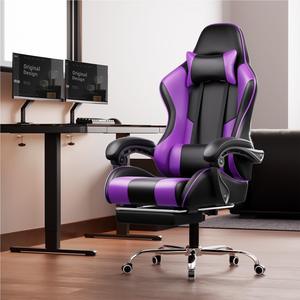 Silla de juego ajustable en altura con reposapiés, silla negra de cuero PU giratoria personalizada con masaje para jugadores - Product Image 3