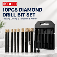 Set Bor Inti Berlian Vakum BEILI 10 Pcs untuk Pengeboran Kering, Cocok untuk Porselen, Keramik, Marmer, Kaca, dengan Kotak