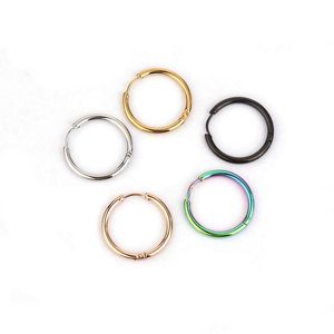 Rose Gold cầu vồng màu đen cổ điển hengsen thép không gỉ Vòng tròn không gây dị ứng Hoop Huggies Bông tai cho phụ nữ người đàn ông piercing - Product Image 3