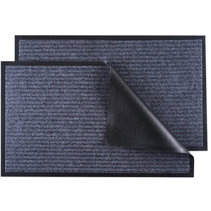 Double Stripe PVC Anti-Slip Door Mat Rectangle Absorbent Entrance Mat <b>Machine</b> Washable Polyester Fiber Blue Gray Black - Product Image 1