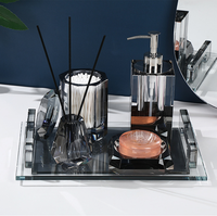 En gros, Ensembles d'organisateurs de vanité transparents, gris champagne, en cristal, pour salle de bain et cuisine, avec distributeur de savon à pompe, bouteilles, gobelets et plateau, design tendance
