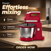 Batteur sur socle électrique classique en acier inoxydable avec 5 vitesses, bol mélangeur de 3,5 L et accessoires pour la pâtisserie domestique