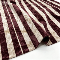Tela de Terciopelo Elástica de Alta Calidad, Color Rojo Oscuro, con Rayas Verticales, 97% Poliéster, 3% Elastano, Impresión Digital, para Colchones, Ropa y Juguetes