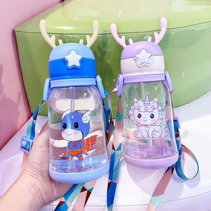 Bouteille d'eau portable en plastique transparent sans BPA de 600 ml avec paille, design mignon, pour bébé fille - Product Image 5