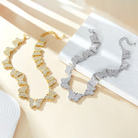 Collier ras du cou papillon en strass glacé, bijoux fantaisie en alliage de zinc doré et argenté