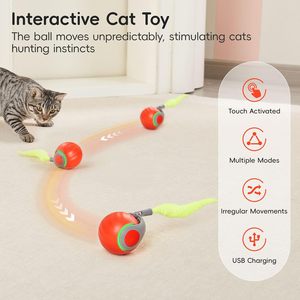 Interactive Cat <b>Ball</b> Toy Self Rolling <b>Ball</b> with Tail Anti-Scratch for Bored Indoor Cat Chasing Obstacle Avoidance Smart Cat Toy - Product Image 2