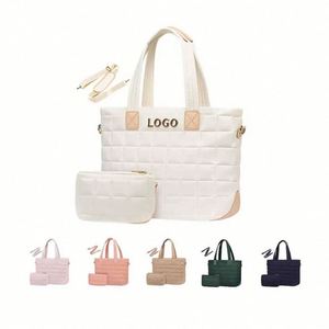 Sac fourre-tout matelassé en nylon personnalisé avec broderie, grand format, pour ordinateur portable 15,6 pouces, sac à main de travail léger, sac de voyage, sac de sport, sac de week-end pour femme - Product Image 1