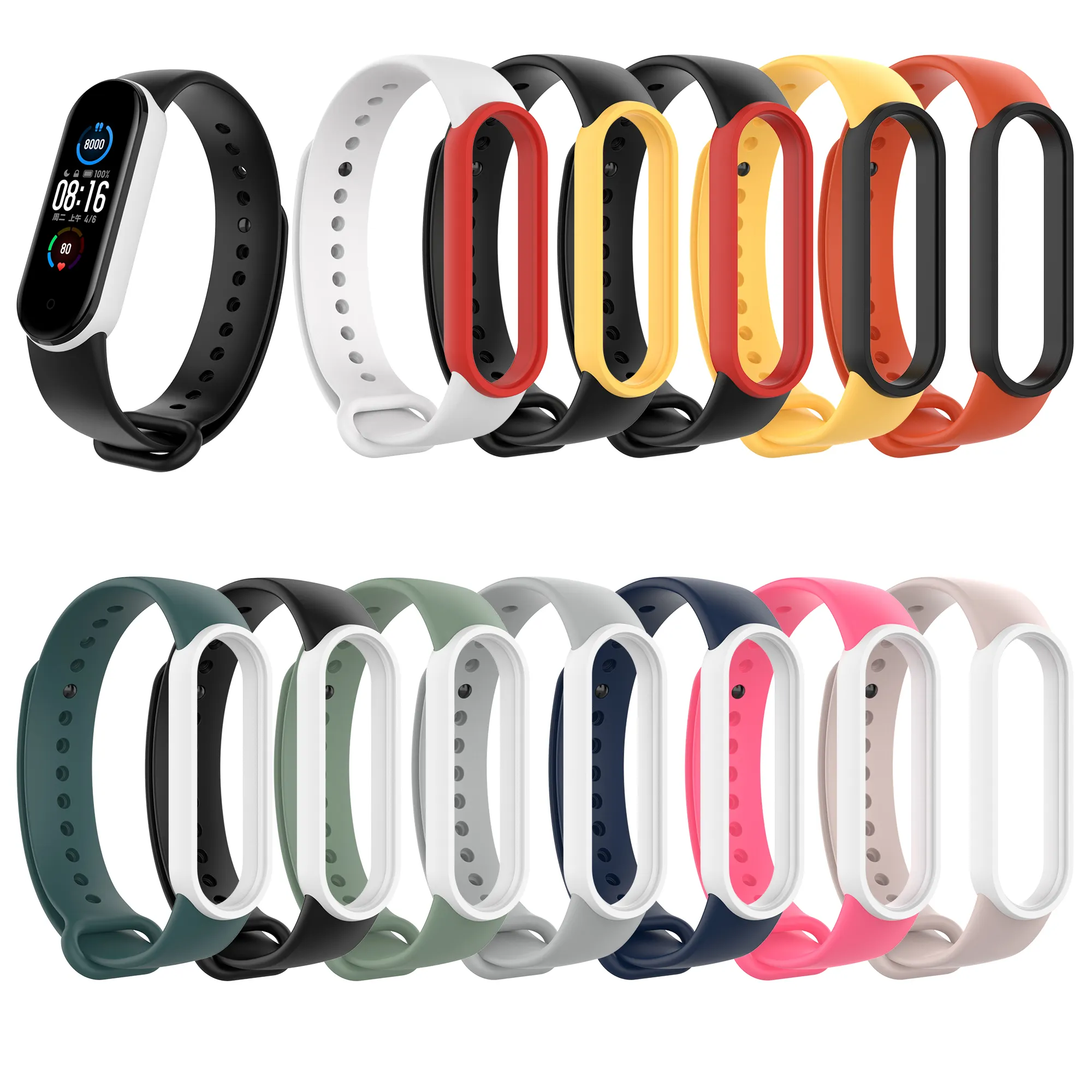 ShanHai Double Color Mixed Strap for Xiaomi Band 5 Silicone Two-color Splicing Bracelet for Miband 6 Unique Design Replacement