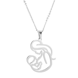 <span class=keywords><strong>Collana</strong></span> Madre che Abbraccia il <span class=keywords><strong>Bambino</strong></span>, Ciondolo in Acciaio Inossidabile, Gioiello di Moda per Donne, Regalo per la Festa della Mamma, Simbolo di Gratitudine - Product Image 3