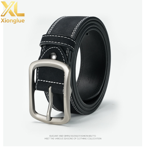Cinturón Casual de Cuero Negro para Hombre de 38 mm de Ancho con Doble Costura Blanca, para Jeans, con Hebilla en Forma de H de Níquel Negro Elegante - Product Image 1