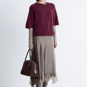 Maglione lavorato a <span class=keywords><strong>maglia</strong></span> a maniche corte in <span class=keywords><strong>maglia</strong></span> <span class=keywords><strong>maglia</strong></span> <span class=keywords><strong>bordeaux</strong></span> <span class=keywords><strong>bordeaux</strong></span> Casual maglione da <span class=keywords><strong>donna</strong></span> - Product Image 3