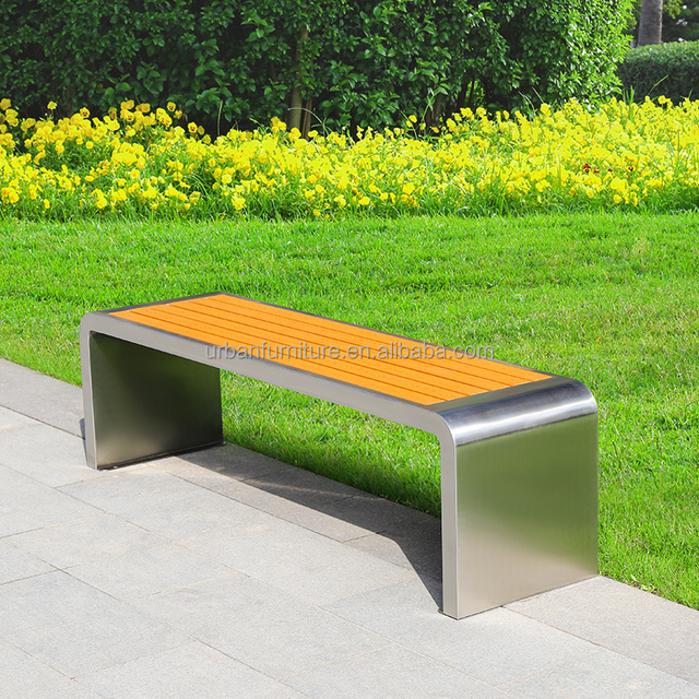 Factory Price Long Wooden Park Bench Outdoor Rest Chair Stainless Steel Patio Bench Seat Without Backrest