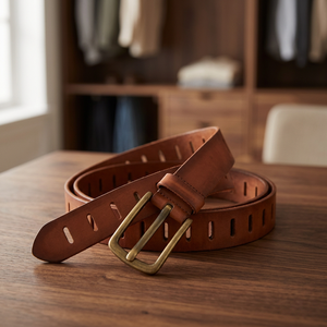 Eco-Friendly Cow Hide Men's Casual Belt Custom Textured Printed Party Style Elegant Steel Breathable Comfortable Solid Square - Product Image 1