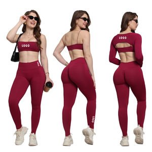 Ensemble de sport 3 pièces pour femme : soutien-gorge de sport sexy, pantalon long taille haute et haut à manches longues – Ensemble de yoga et fitness extensible dans les quatre sens - Product Image 1
