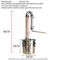 Alambic domestique en acier inoxydable 304 de 20 L, alambic à vodka, whisky, rhum, colonne de reflux en cuivre cristallisé, vignoble privé