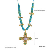 Collier en corde de coton tissé à la main original, associé à un pendentif floral en acier inoxydable, collier tendance et personnalisé