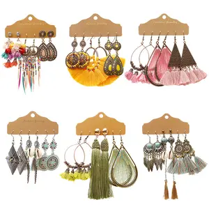 Wholesale cheap stocks selling new earrings multi-piece set tassel earrings