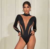 Pour Amazon Cross-Border Européen Américain Femmes Sexy Body-Shaping Col En V Gland Combinaison À Manches Longues Slim-Fit Party Fitness